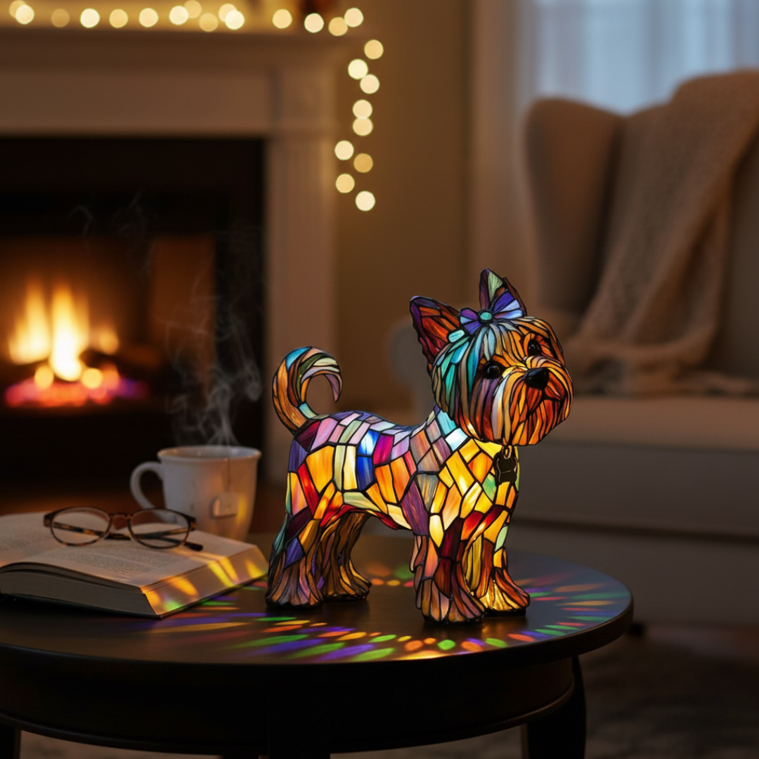 Kunstlampe i Glasmosaik – Shining Yorkshire Terrier