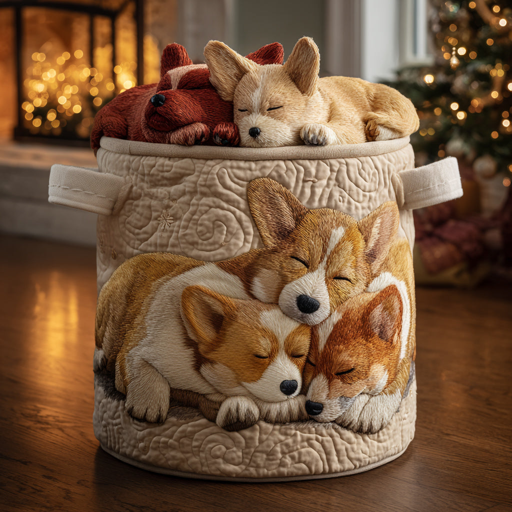 Vasketøjskurv – Holiday Corgi Dreams