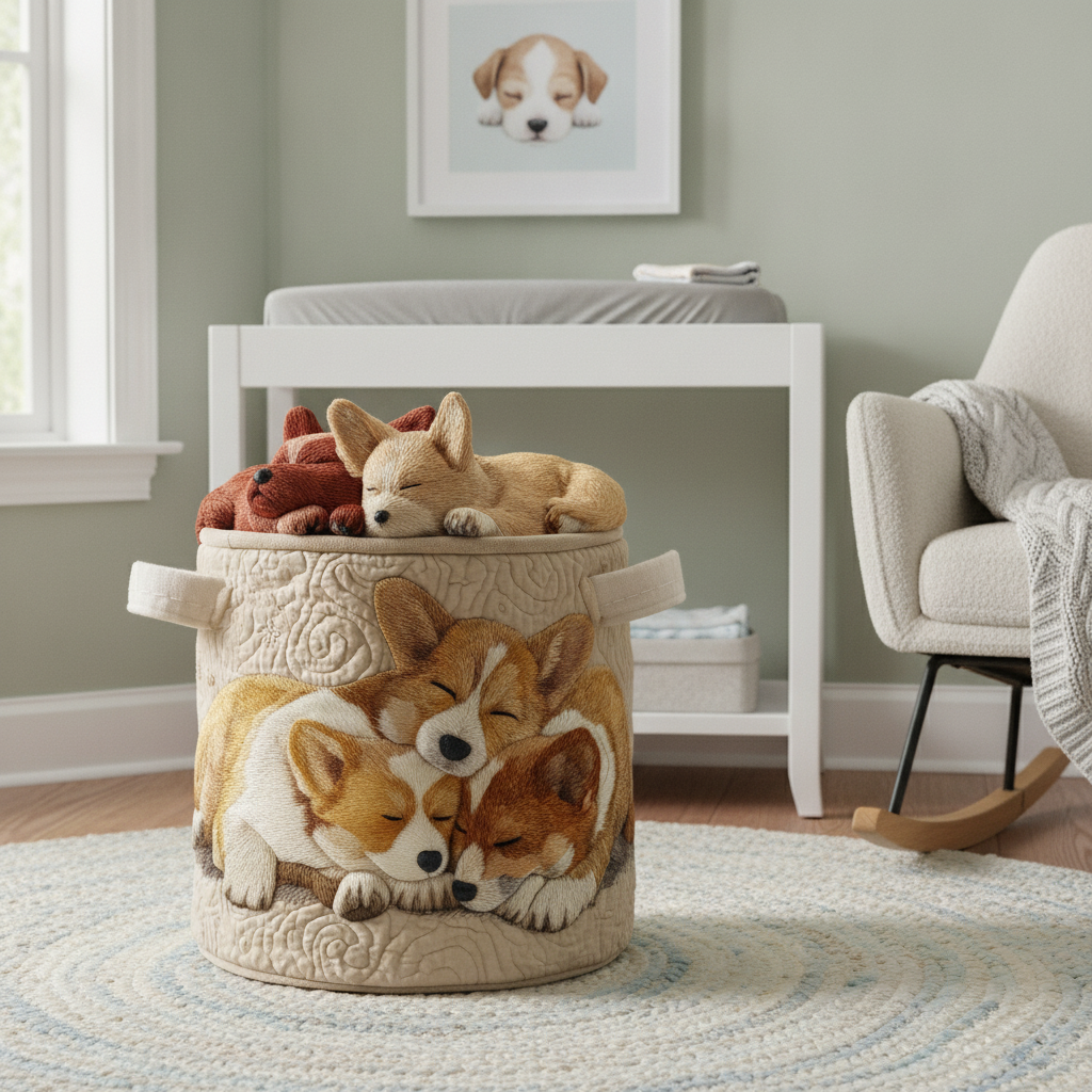 Vasketøjskurv – Holiday Corgi Dreams