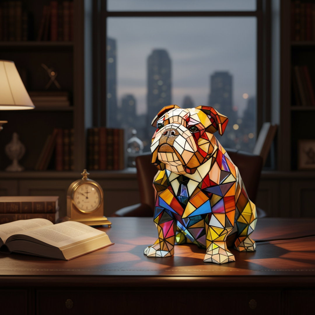 Kunstlampe i Glasmosaik – Elegant Bulldog