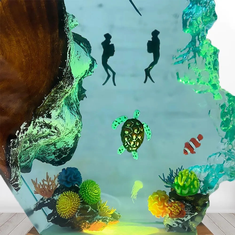 Resin Bordlampe – Manta Ray and Diver