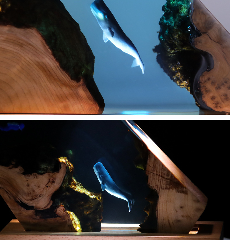 Resin Bordlampe – Whale Diver