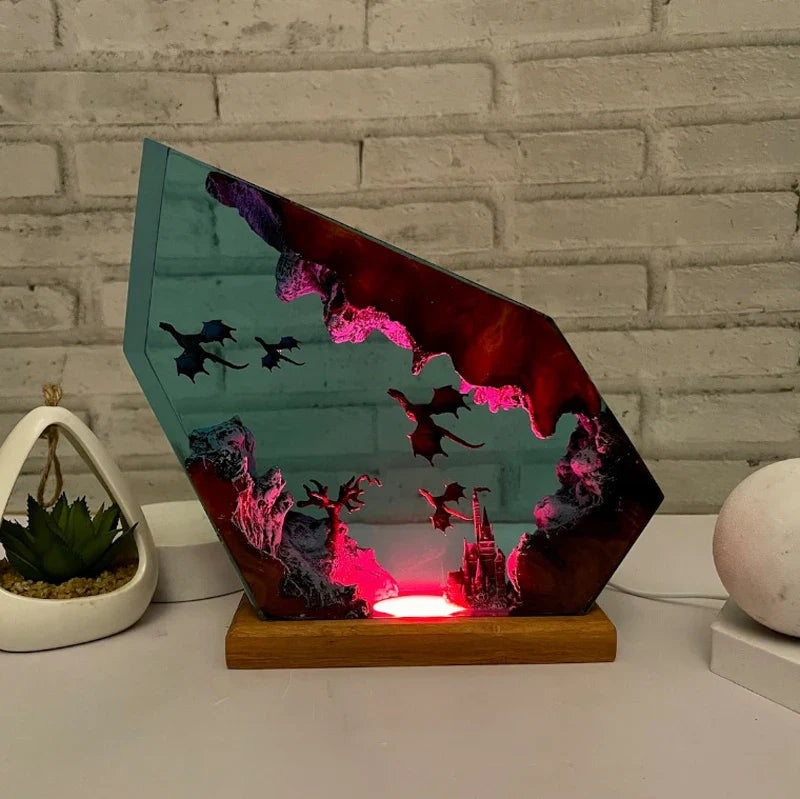 Resin Bordlampe – Flame Dragon
