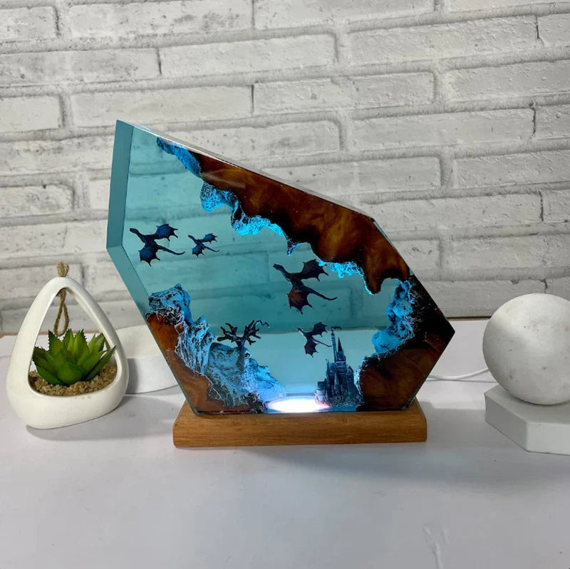 Resin Bordlampe – Flame Dragon
