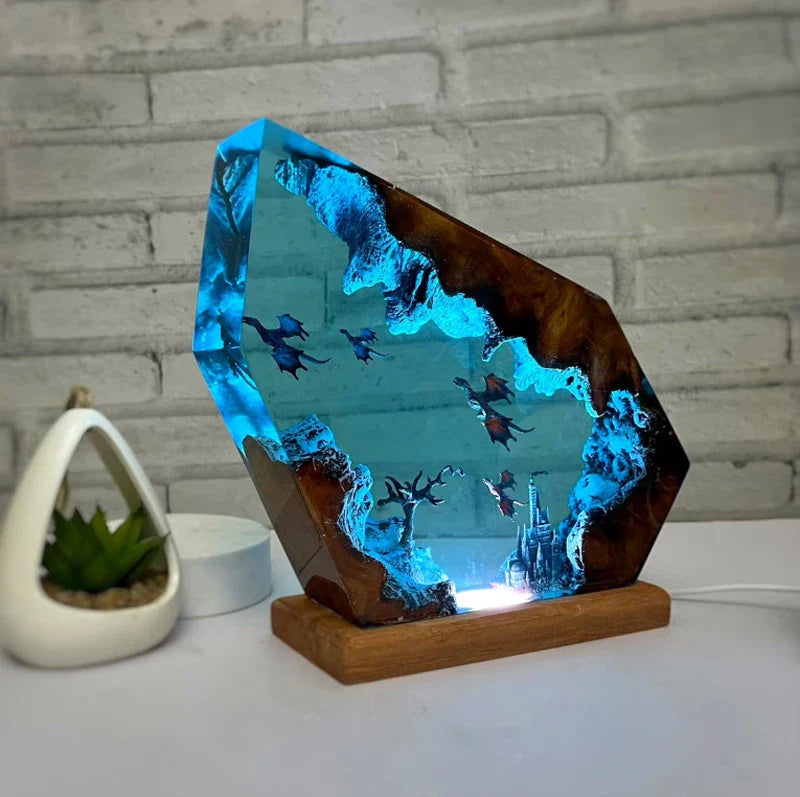 Resin Bordlampe – Flame Dragon