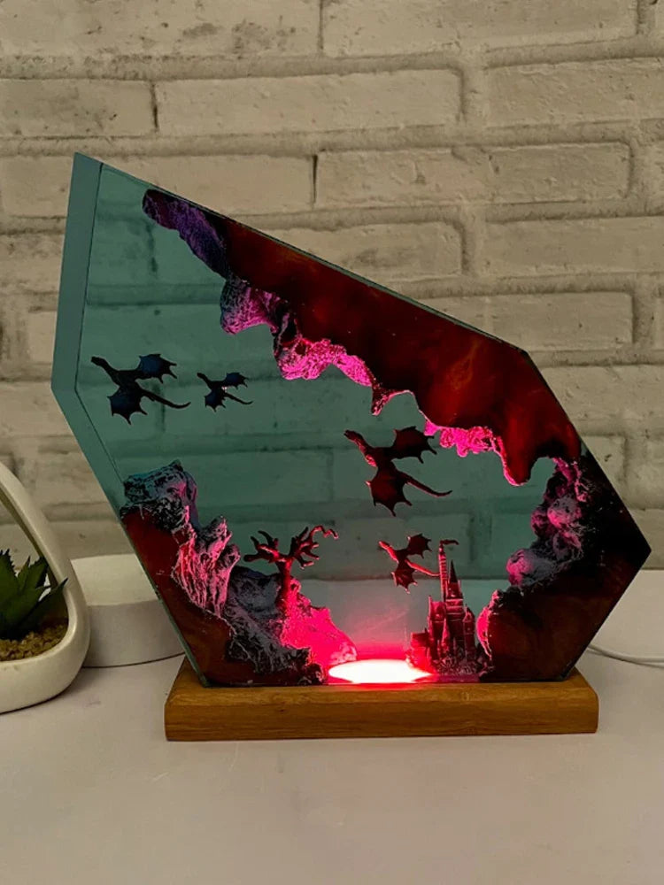 Resin Bordlampe – Flame Dragon