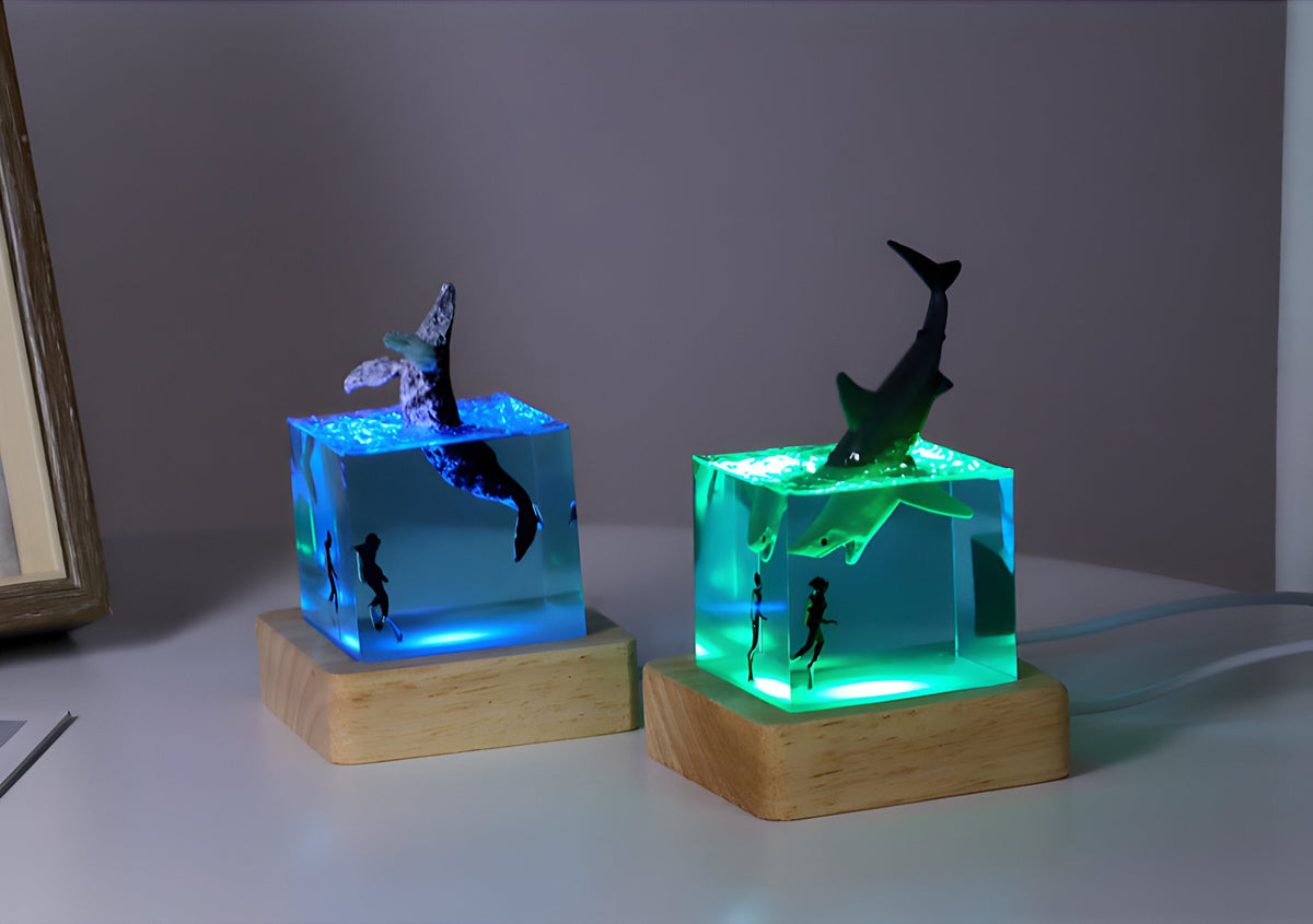 Resin Bordlampe – Ocean Creatures Cube