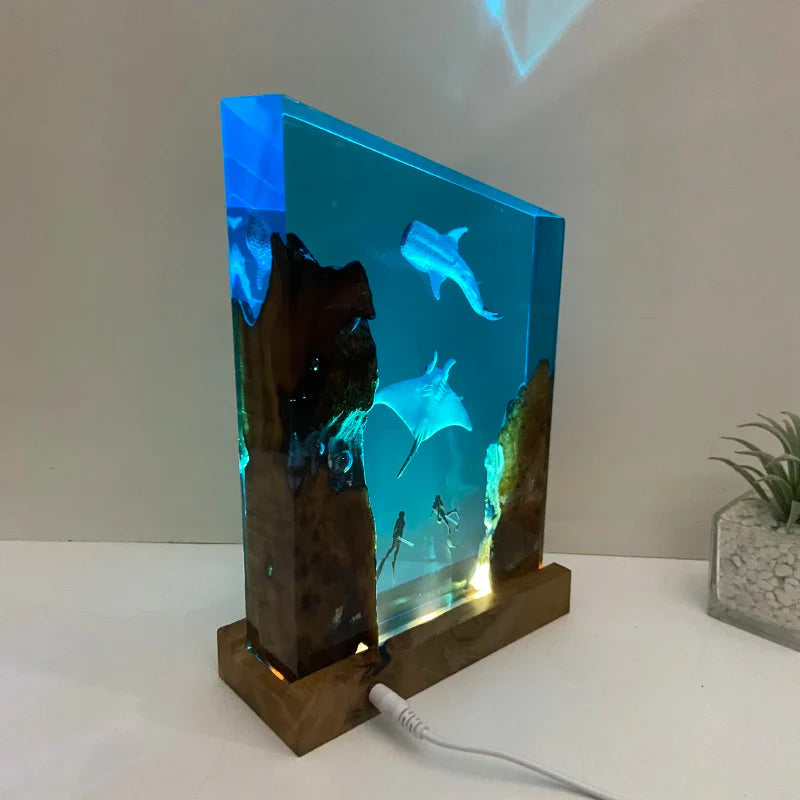 Resin Bordlampe – Ocean Creatures Square