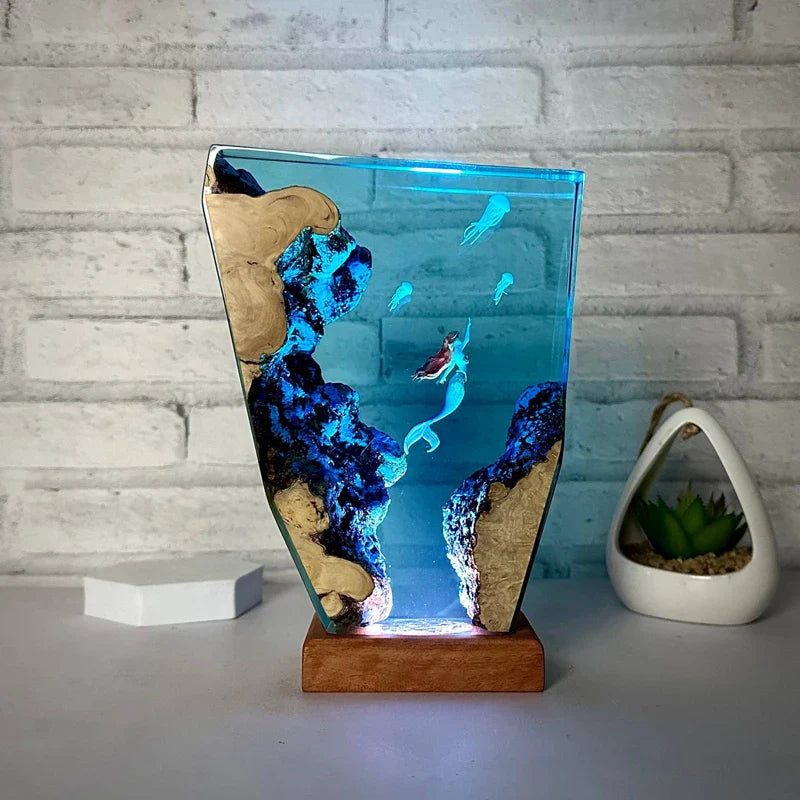 Resin Bordlampe – Sea Turtle Jellyfish
