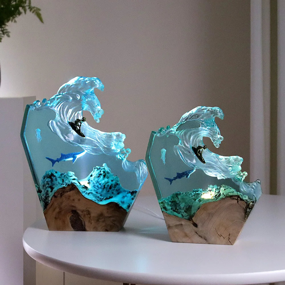 Resin Bordlampe – Wave Shark