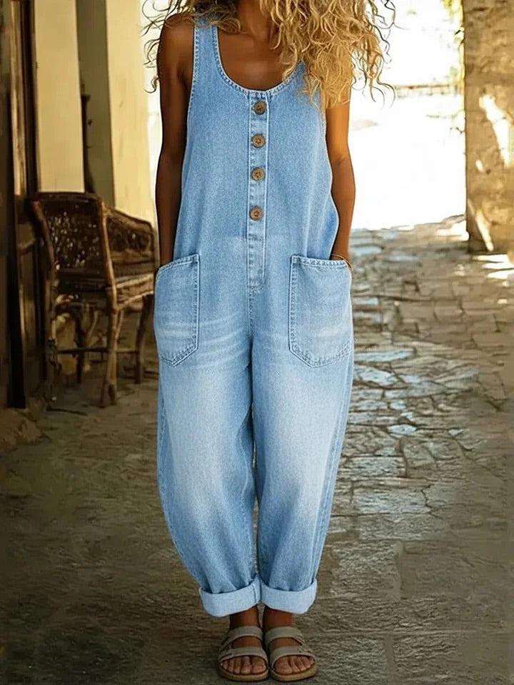 Petrine – Buksedragt i vintagevasket denim