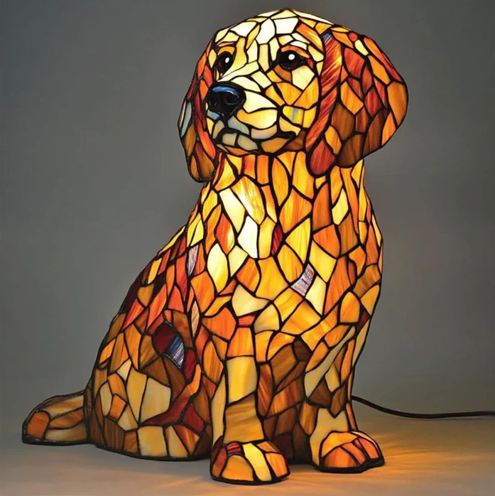 Kunstlampe i Glasmosaik – Lily – Golden Retriever