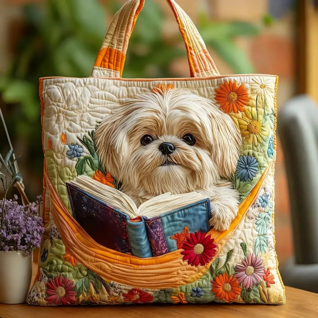 Håndlavet Totetaske – Shih Tzu Books Flower