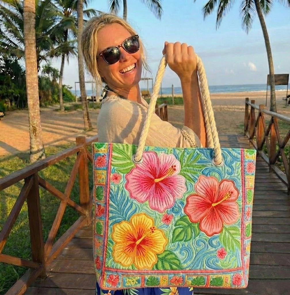 Håndlavet Strandtaske – Tropical Flower