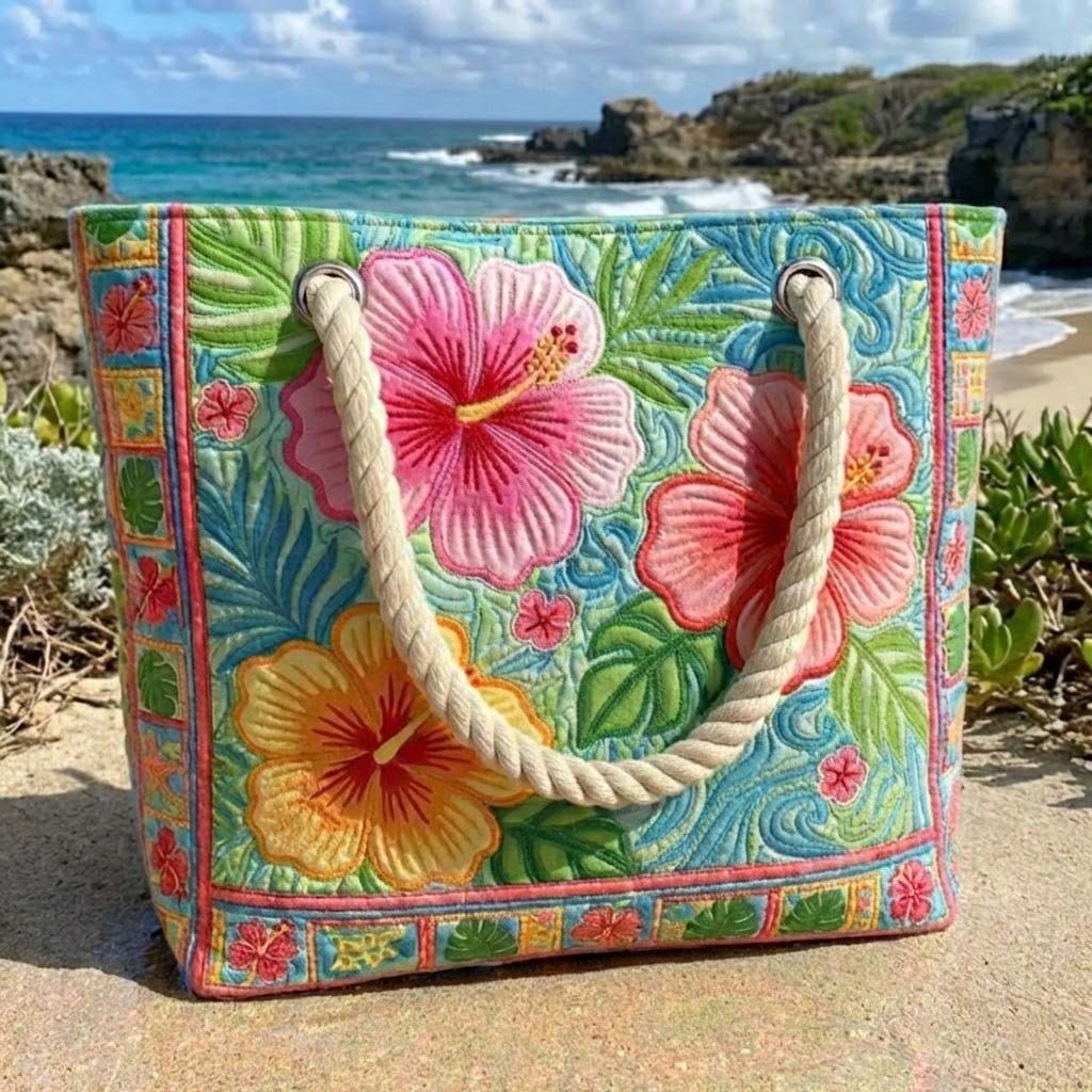 Håndlavet Strandtaske – Tropical Flower