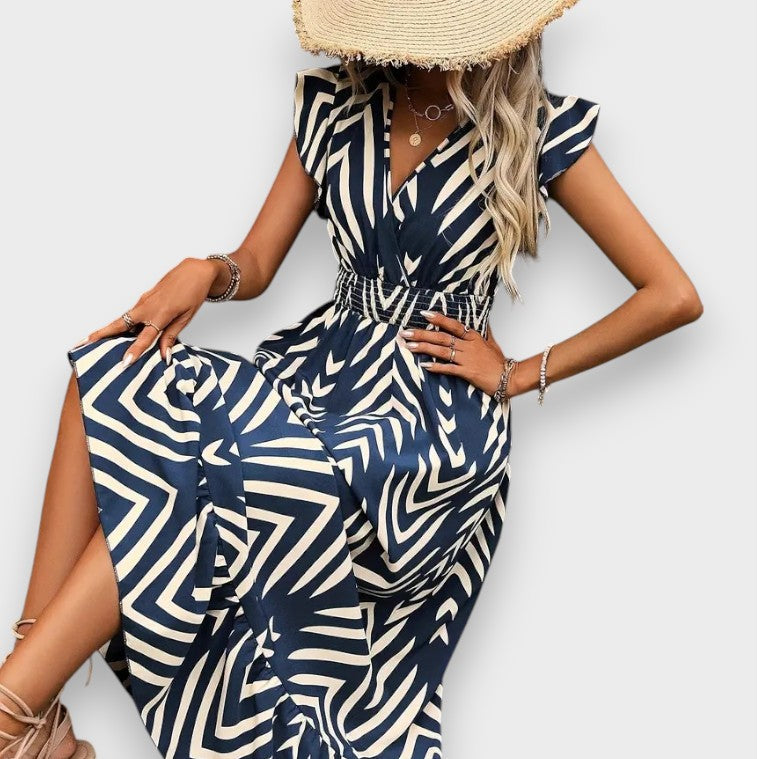 Vibe | Kjole med allover-print og smock i taljen
