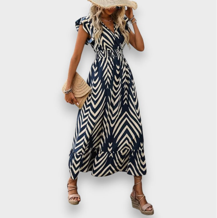 Vibe | Kjole med allover-print og smock i taljen